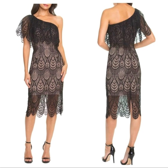 Dress the Population Dresses & Skirts - Dress The Population Violet One Shoulder Lace Sheath Dress NWT Large